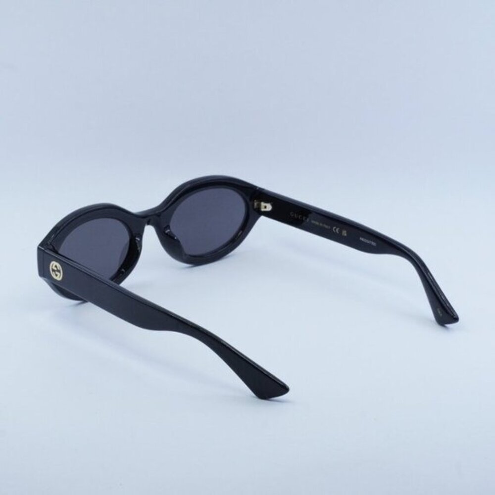 Gucci GG1579S 001 Sunglasses Shiny Black Oval Frame, Grey Lenses - Picture 9 of 10